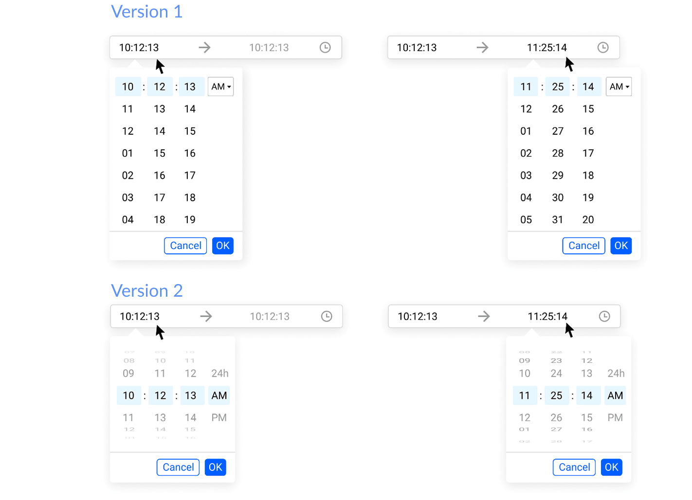 Time-range selection — version 1 vs. version 2